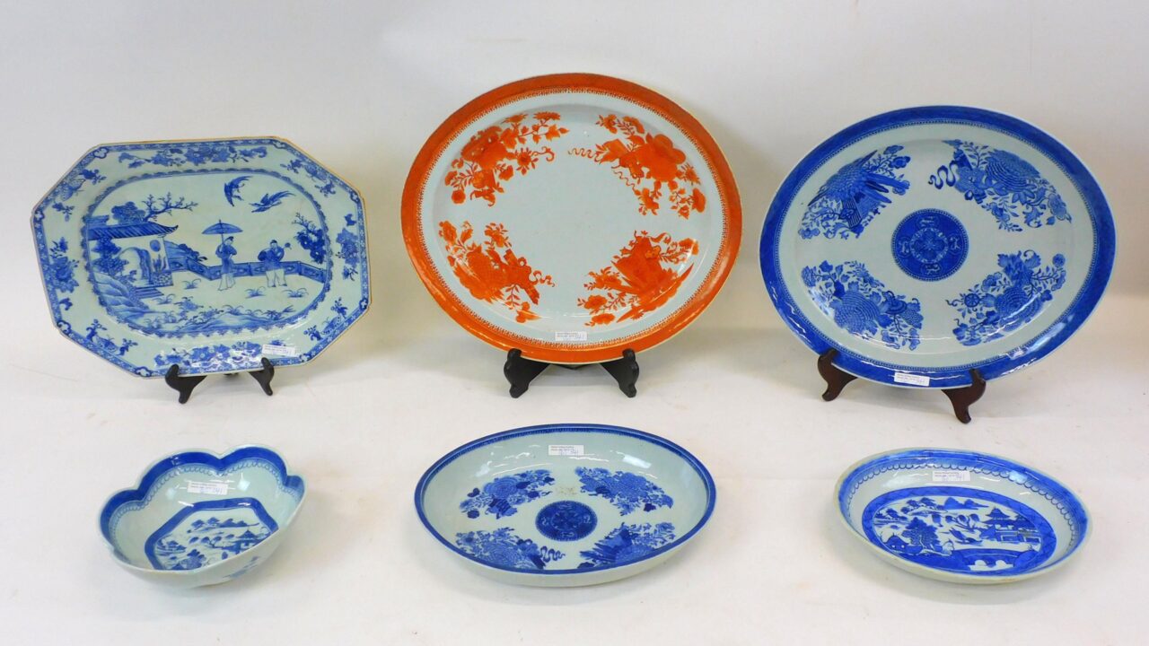 Chinese Export Porcelain Platters and Bowls by Fitzhugh and Canton