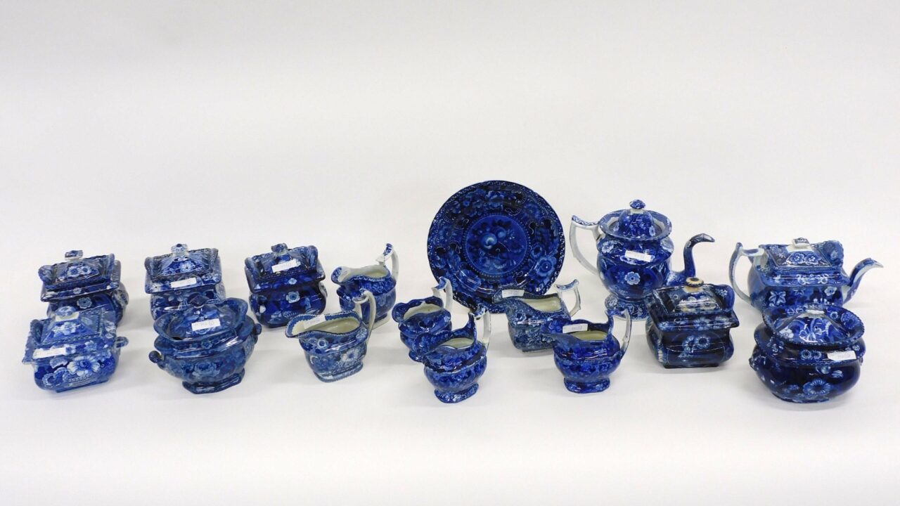 Early 19th Century Blue Staffordshire Floral Tableware Collection by Unknown Artist