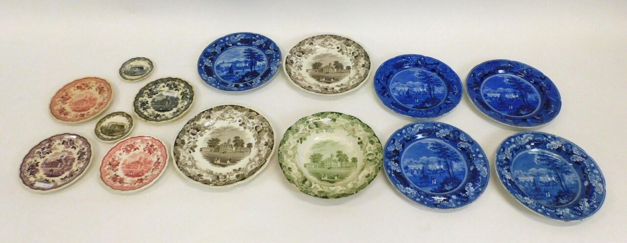 Staffordshire Harvard College Plates and Bowl