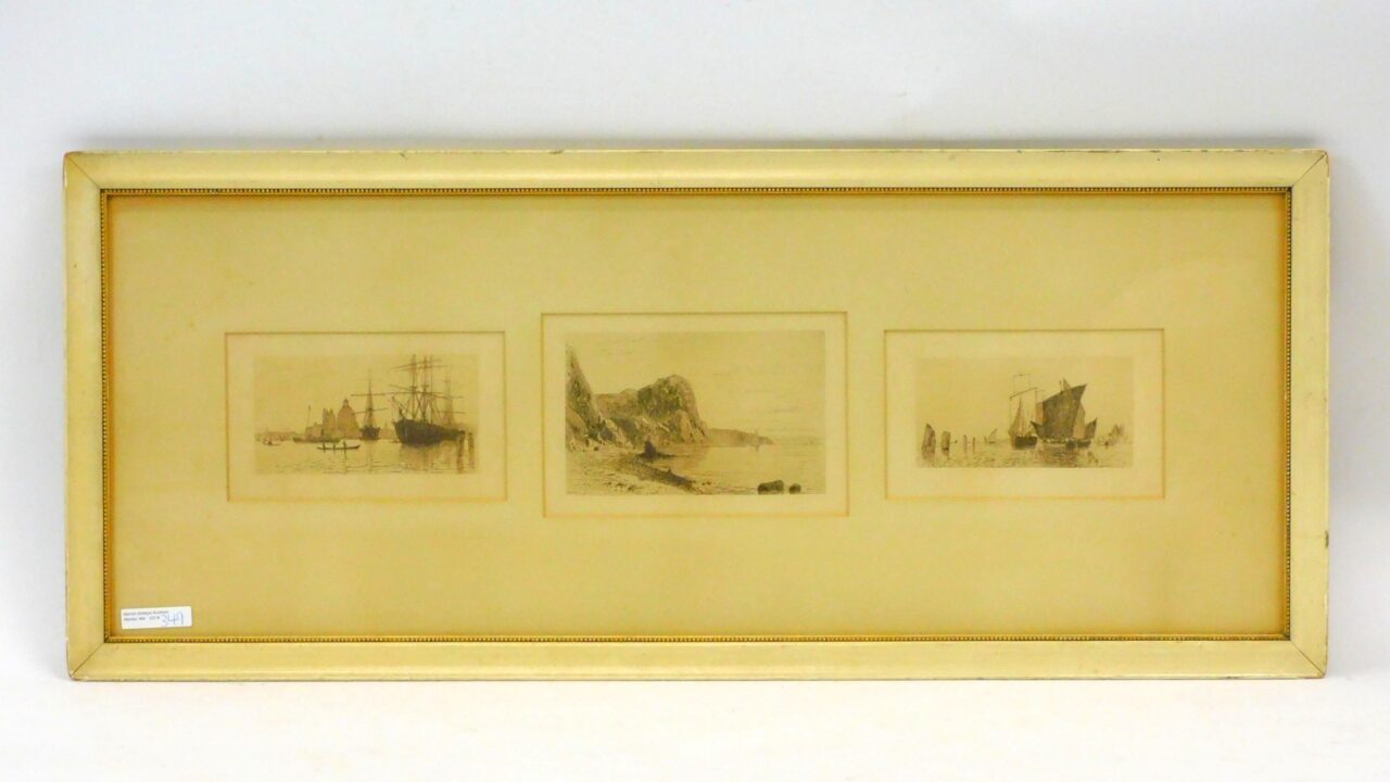 Lemuel D Eldred (1848-1921) Etching Triptych: Whaleship