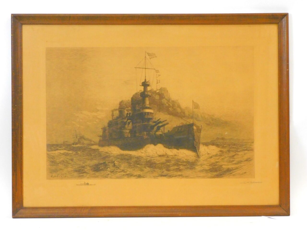 Lemuel D Eldred (1848-1921) Etching of Spanish-American War Battleship