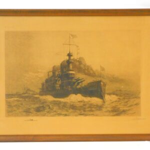 Lemuel D Eldred (1848-1921) Etching of Spanish-American War Battleship