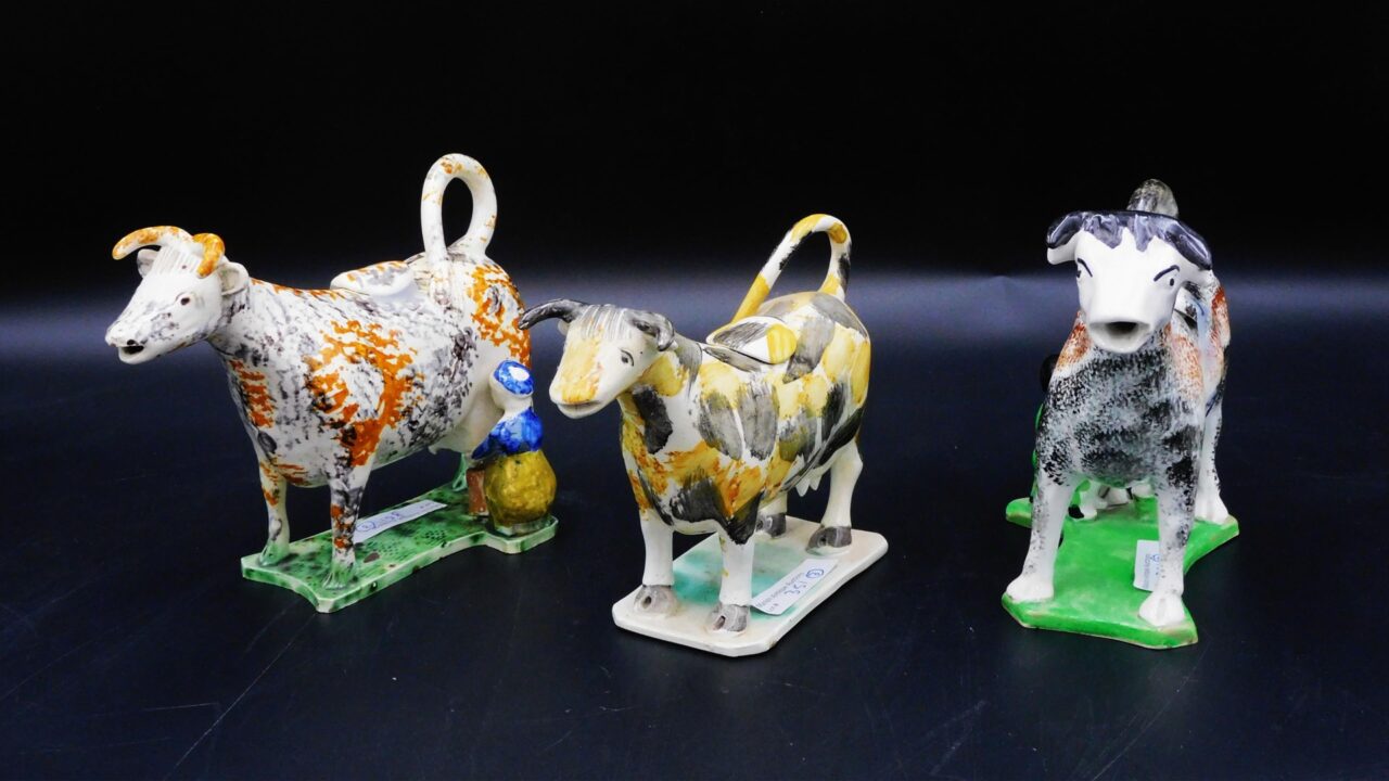 Staffordshire Cow Creamers with Milking Figures