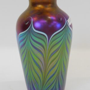 Orient & Flume Iridescent Vase with Feather Design