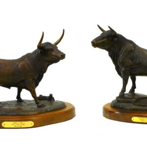 (2) Bronze Bull Sculptures by Bill Saathoff "Courageous" and "Bold Vision"