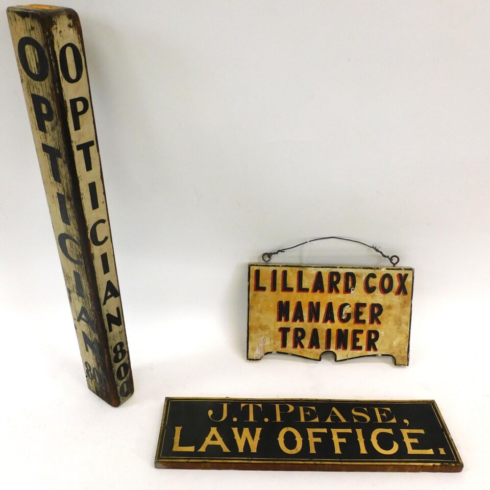 Three Antique Painted Professional Signs by J. T. Pease