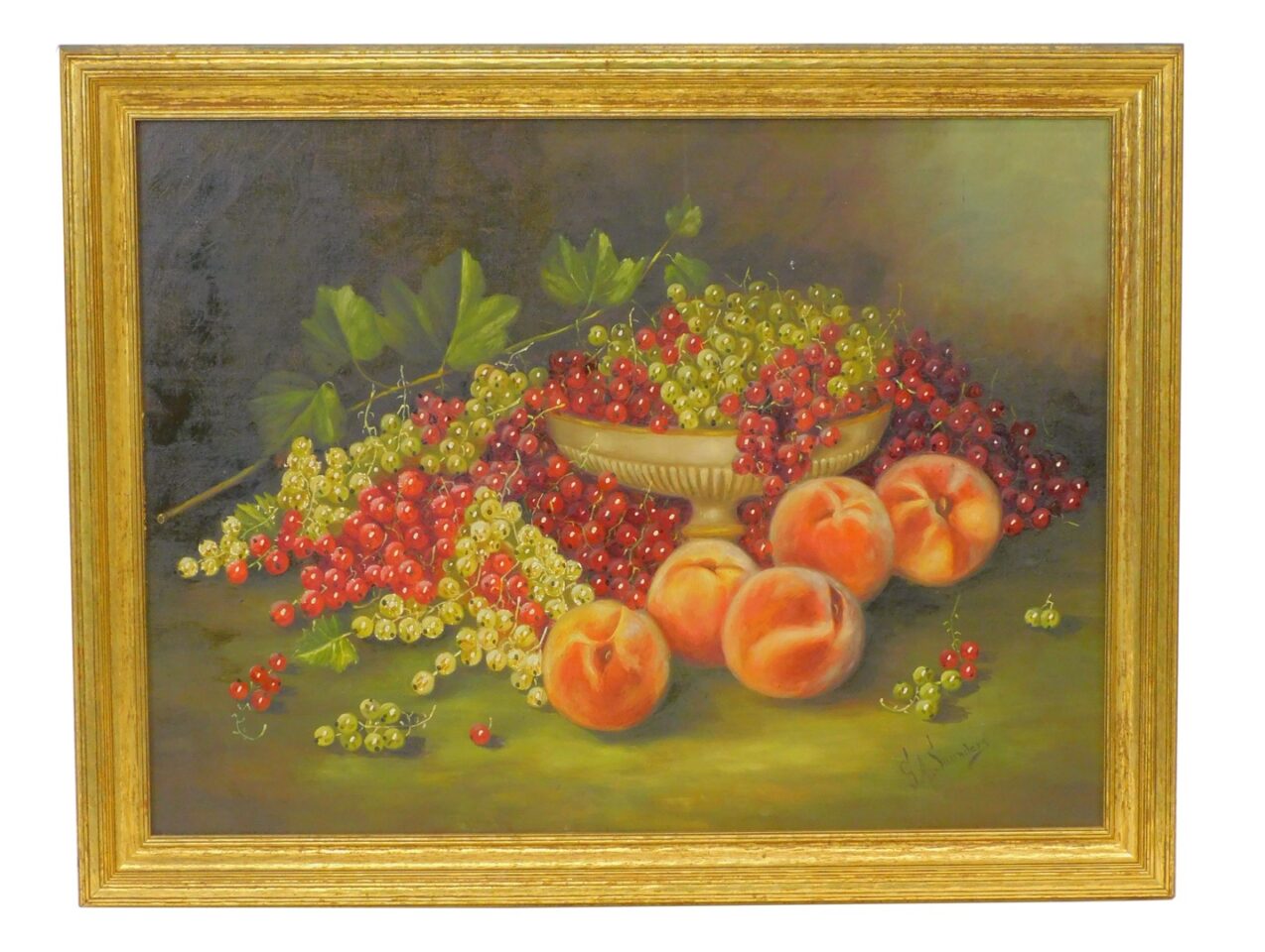 G. A. Saunders 19th/20th Century Still Life Painting of Fruit in Gilt Frame