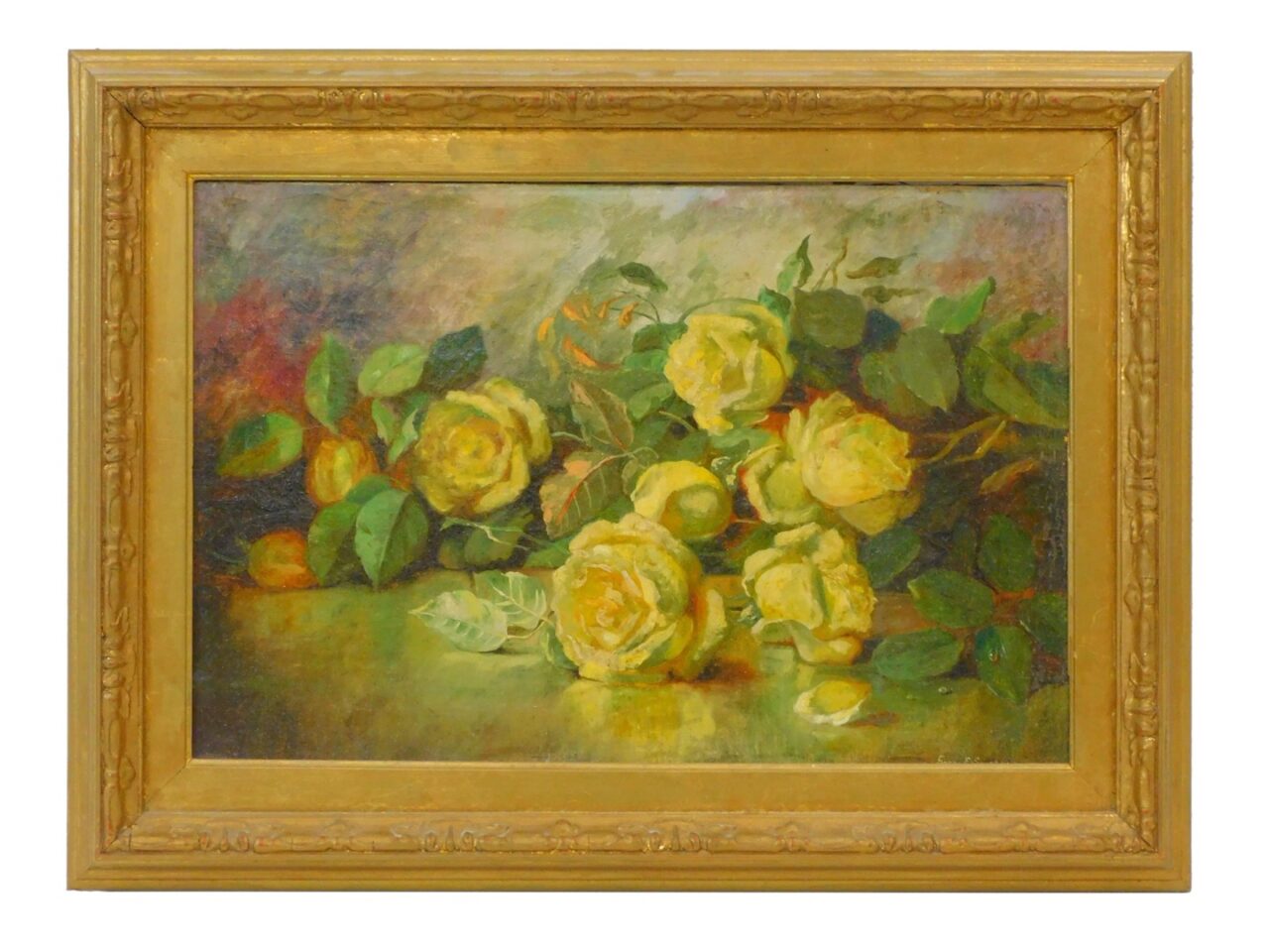 Greta E. Stare McCormick (1893-1990) 1917 Still Life of Roses Oil on Canvas in Carved Frame.