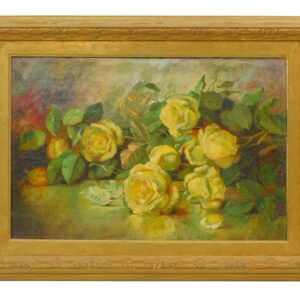 Greta E. Stare McCormick (1893-1990) 1917 Still Life of Roses Oil on Canvas in Carved Frame.