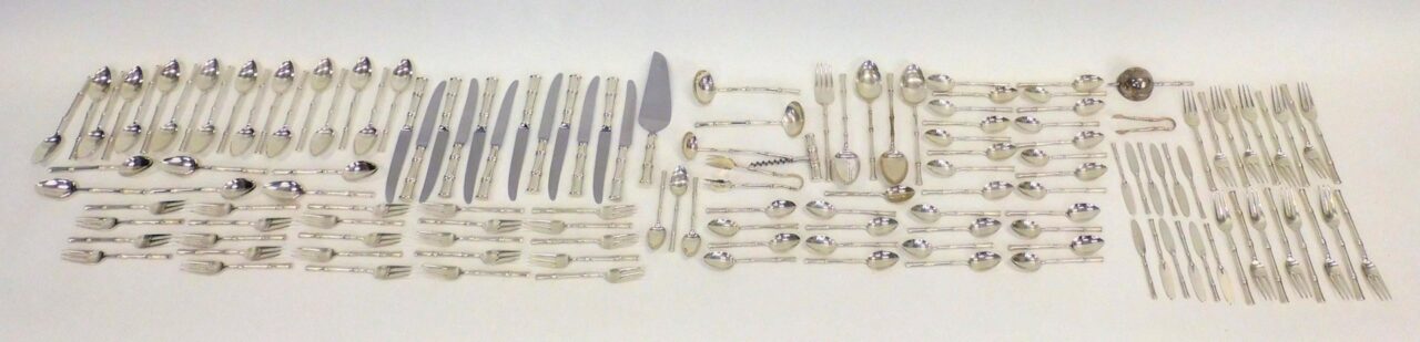 Tiffany & Co. Sterling Silver Bamboo Flatware Set. Mid 20th century. 181 pieces. Excellent condition with original bags.