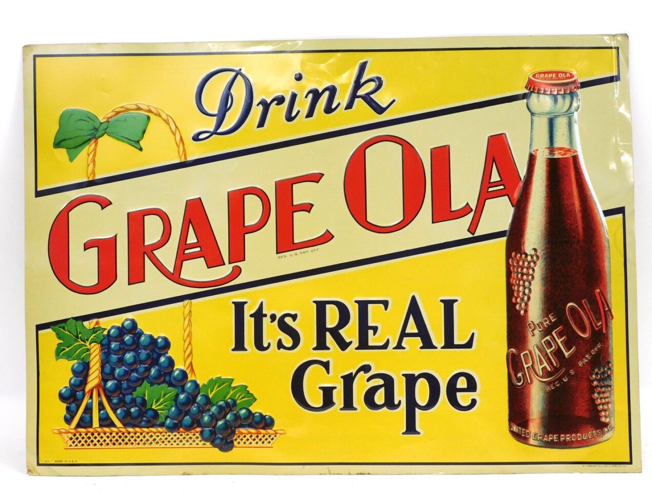 W. F. Robertson Steel & Iron Co. Litho Tin Grape Ola Soda Sign