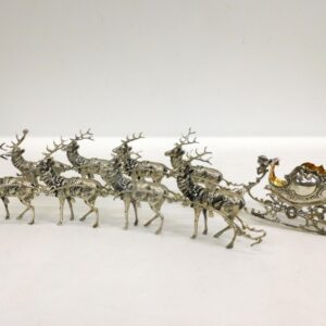 Continental Silver Christmas Reindeer Set by Unknown Artist. Early 20th century. Gold wash sleigh