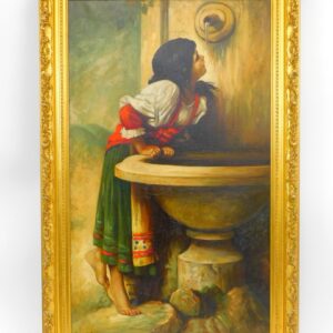 Greta E. Stare McCormick Roman Girl at Fountain 1918 Oil on Canvas Painting Leon Bonnat Style