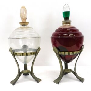 Pair of Art Deco Teardrop Apothecary Bottles with Stoppers