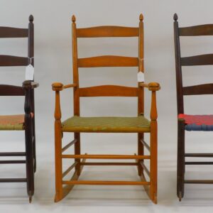 Shaker No. 1 Rockers by Unknown Artist. Late 19th century Maple ladder back chairs with tape seats