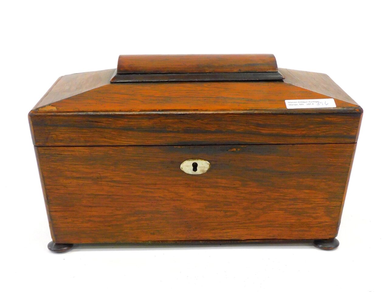 19th Century Rosewood Tea Caddy with Sterling Spoon.