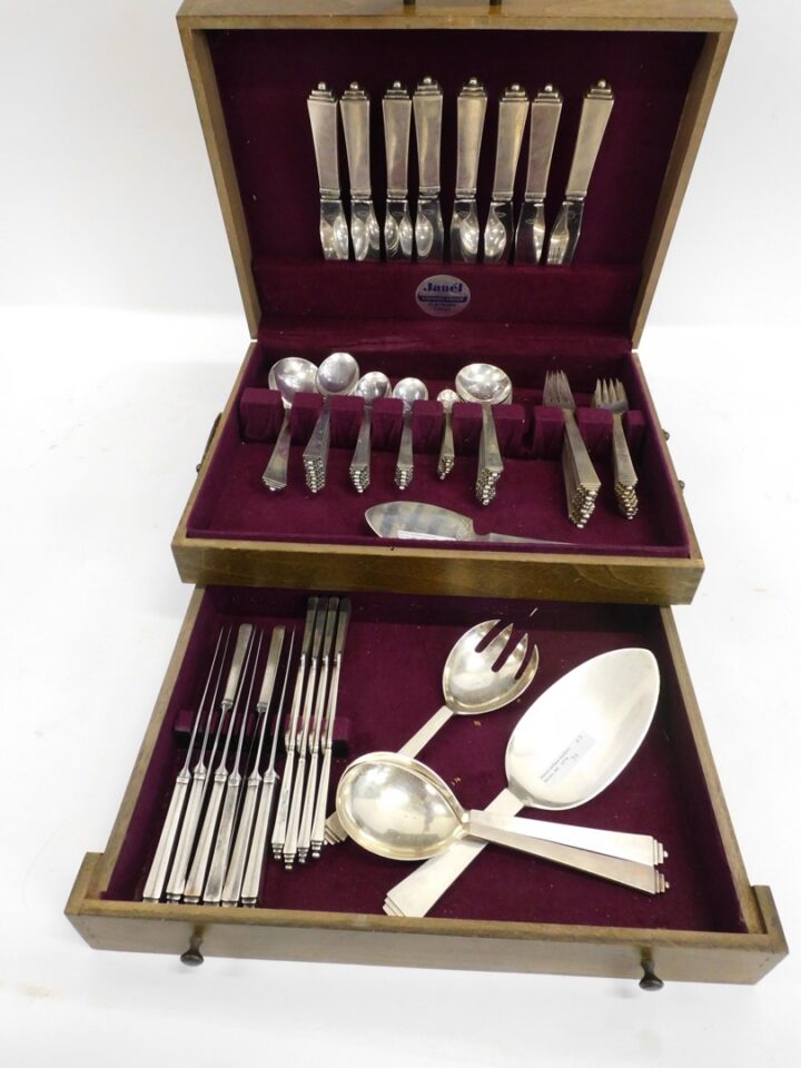 Georg Jensen Sterling Silver Pyramid Pattern Flatware Set