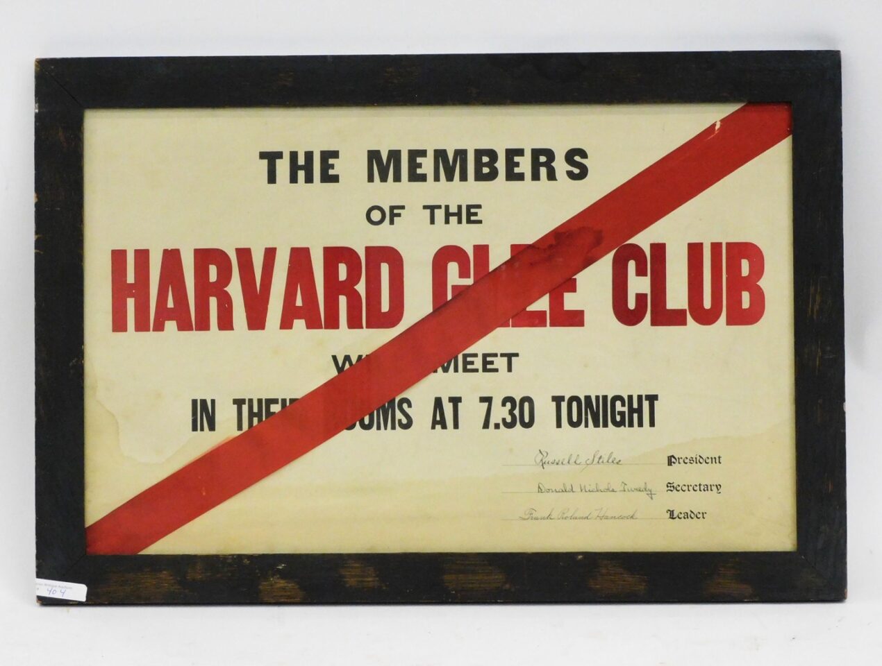 Harvard Glee Club Meeting Sign