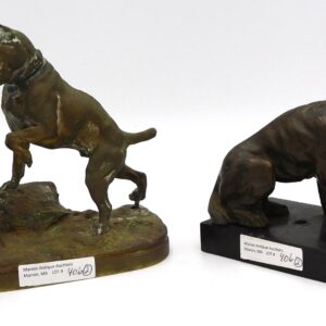 Prosper Lecourtier Bronze Dog and Rooster Sculpture