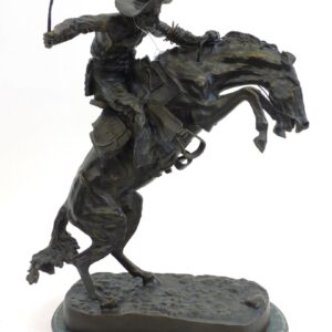 Frederick Remington Bronco Buster Recast Bronze Late 20th Century Green Marble Base 23" x 18" Very Good Condition