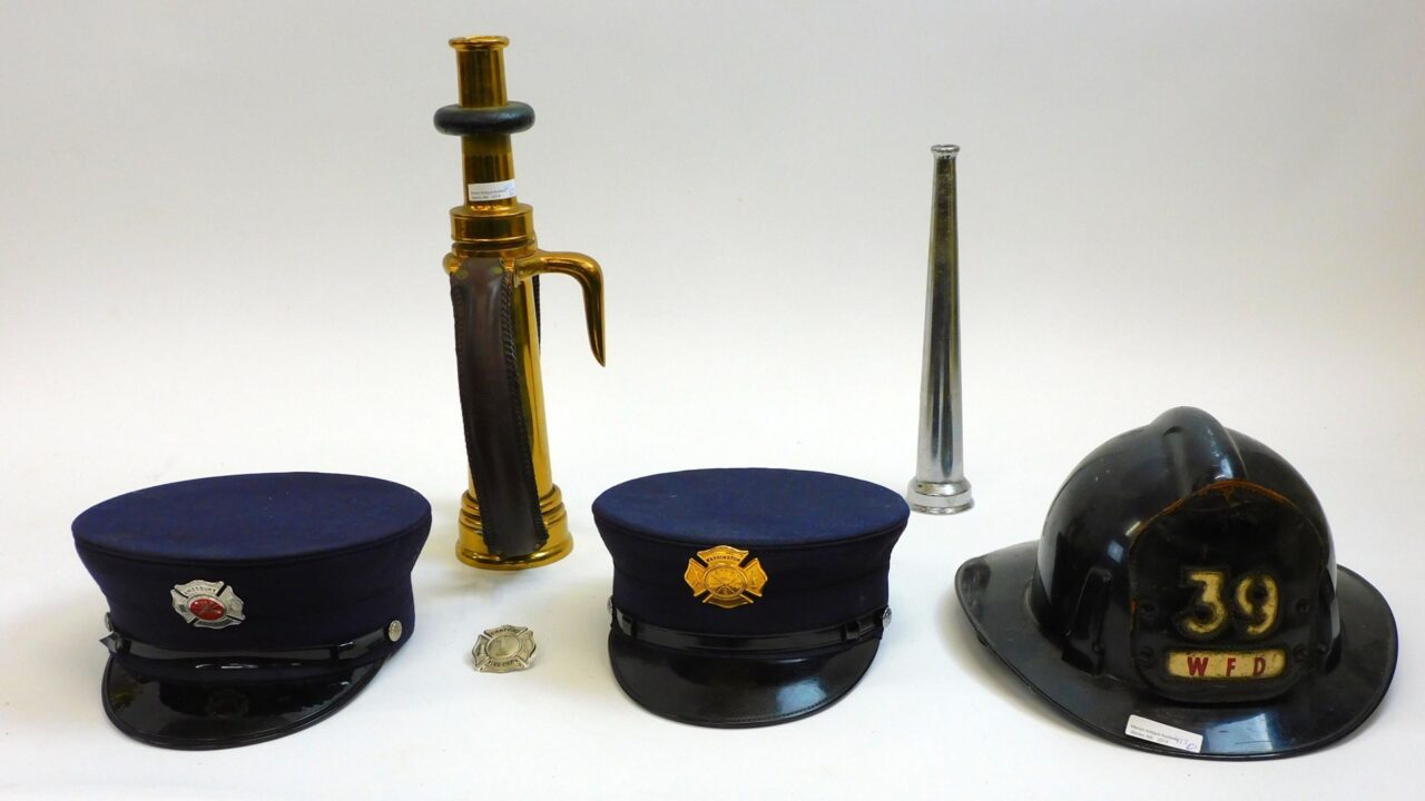 Fire Department Collectibles by Unknown Artist. 20th century. Uniform caps