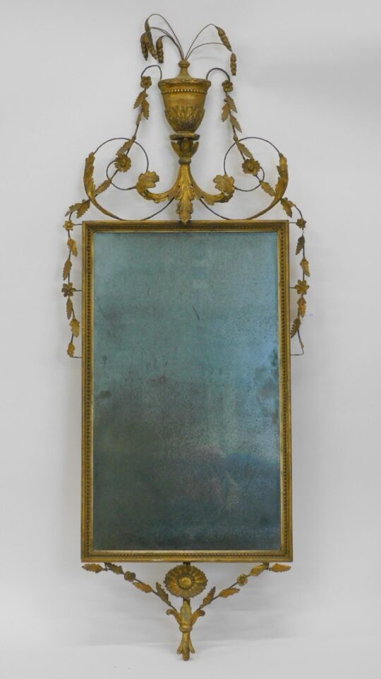 19th Century Gilt and Gesso Looking Glass with Urn and Weeping Willow Top