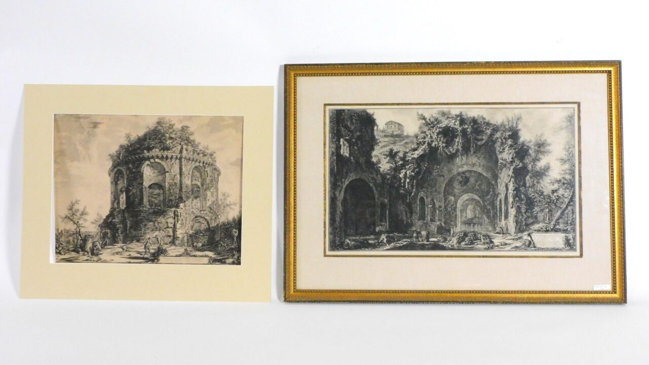 Giovanni Battista Piranesi Engraving "Veduta della Fonte e delle Spelonche" 18th Century Italian Ruins.