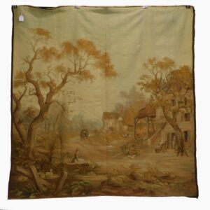 19th Century Wool Tapestry of Romanticized Peasant Scene with Swans