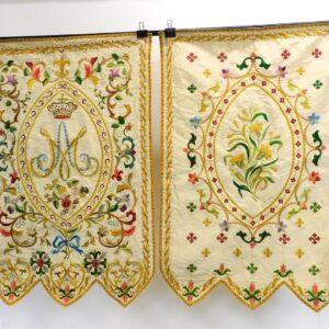 19th Century French Ecclesiastical Altar Cloths with Infant Crown and Floral Banner by Unknown Artist