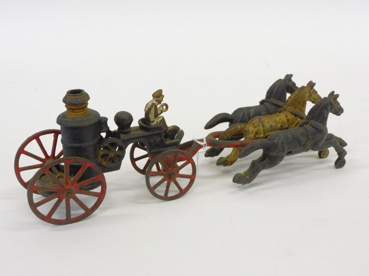 Ives Cast Iron Fire Pumper with Three Horse Drawn Team