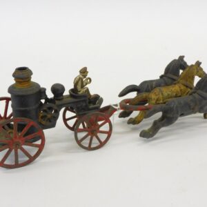 Ives Cast Iron Fire Pumper with Three Horse Drawn Team