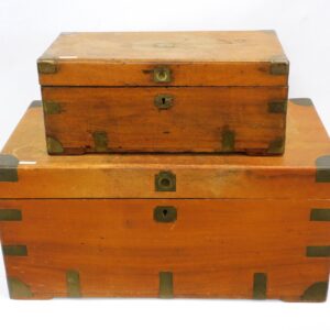 Pair of Brass Bound Camphor Chests by Unknown Artist. 19th Century. Lift-Top. Natural Finish. Handles. Staining