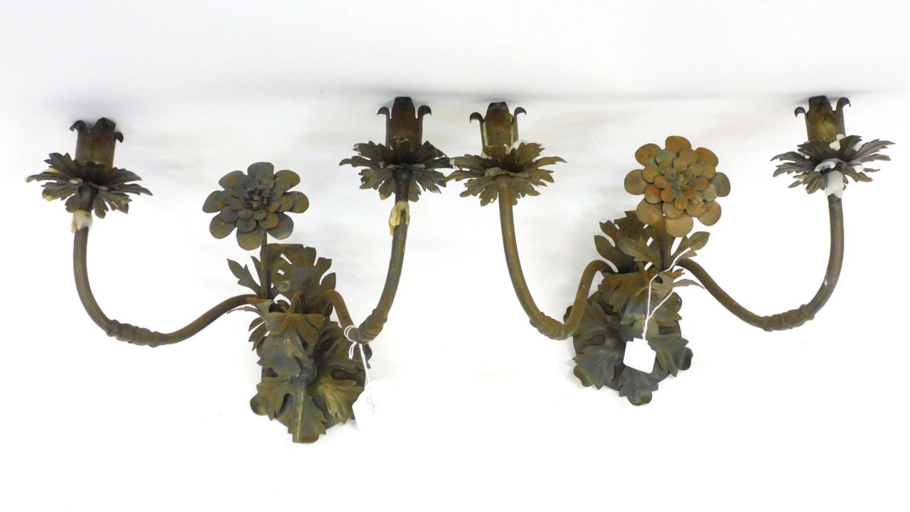 Pair of Wrought Iron Floral Sconces