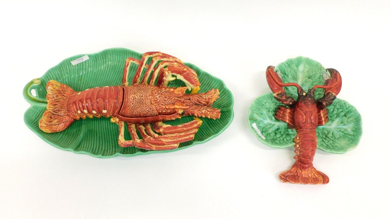 Majolica Figural Lobster Serving Pieces by Unknown Artist