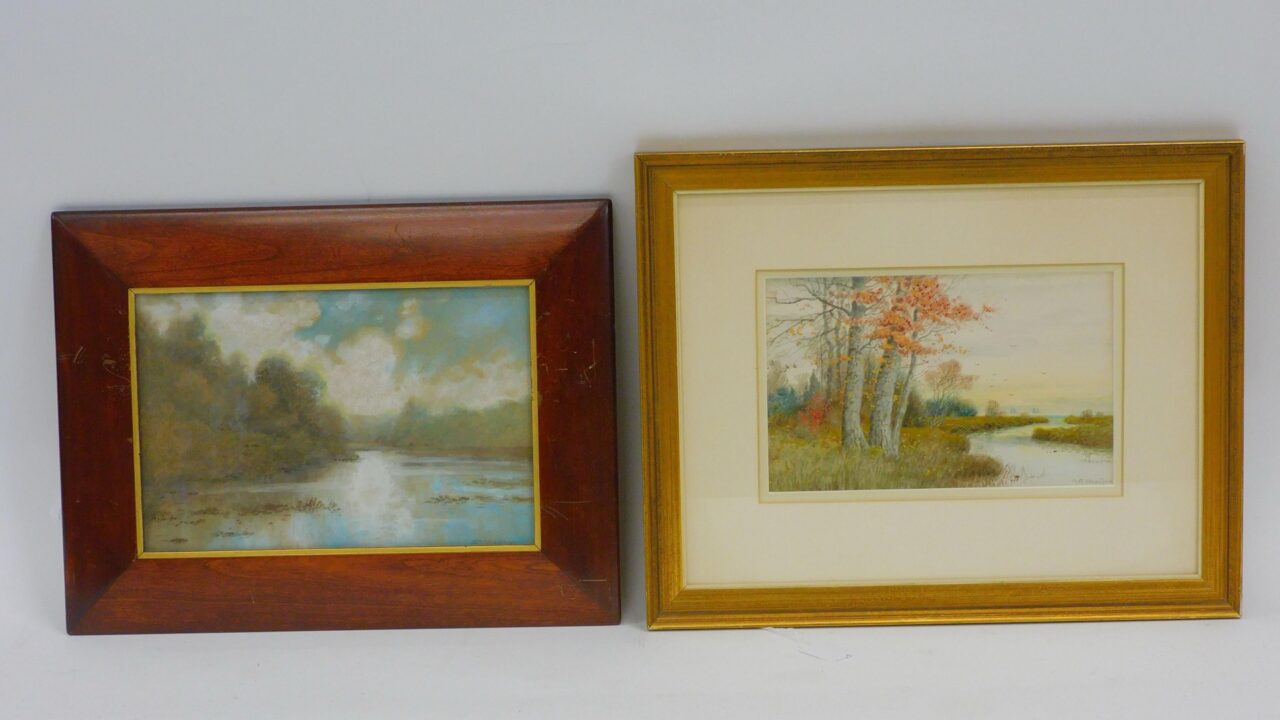 Samuel Rosco Chaffee (1850-1913) Watercolors: "Autumn on the Tidal Marsh" & Mixed Media Riverscape