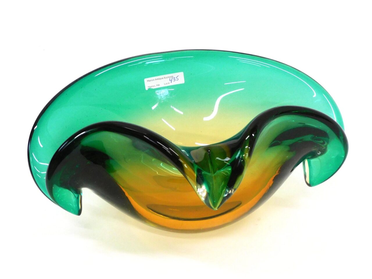 Murano Art Glass Bowl in Blue to Amber Shade