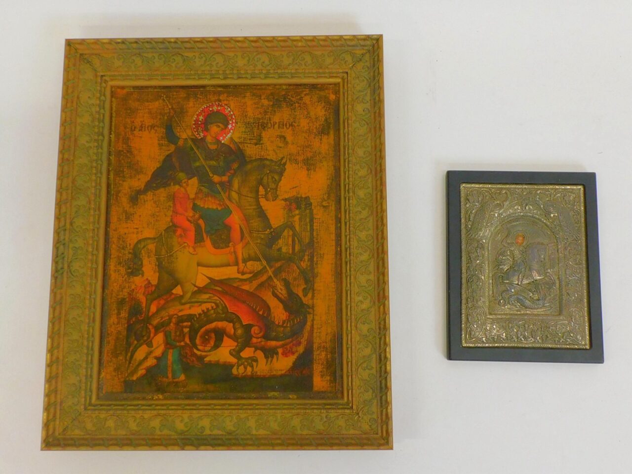 Pair of 20th-Century Eastern Orthodox Icons of St. George Slaying the Dragon