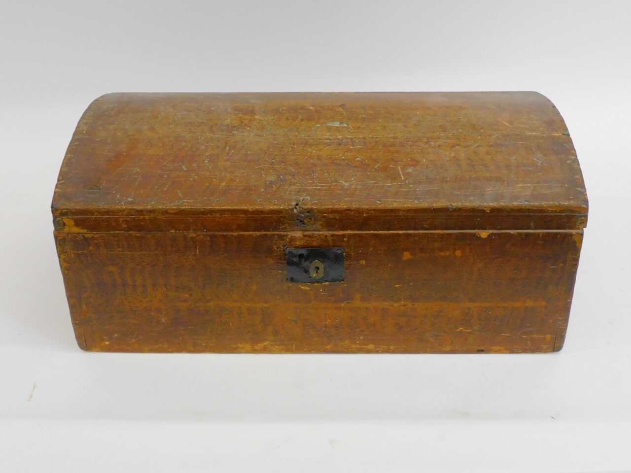 19th Century Grain Painted Dome Top Document Box by Unknown Artist