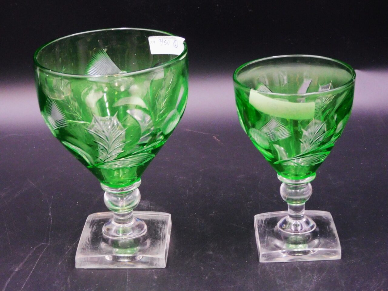 Green Cut Overlay Thistle Design Glasses by Unknown Artist