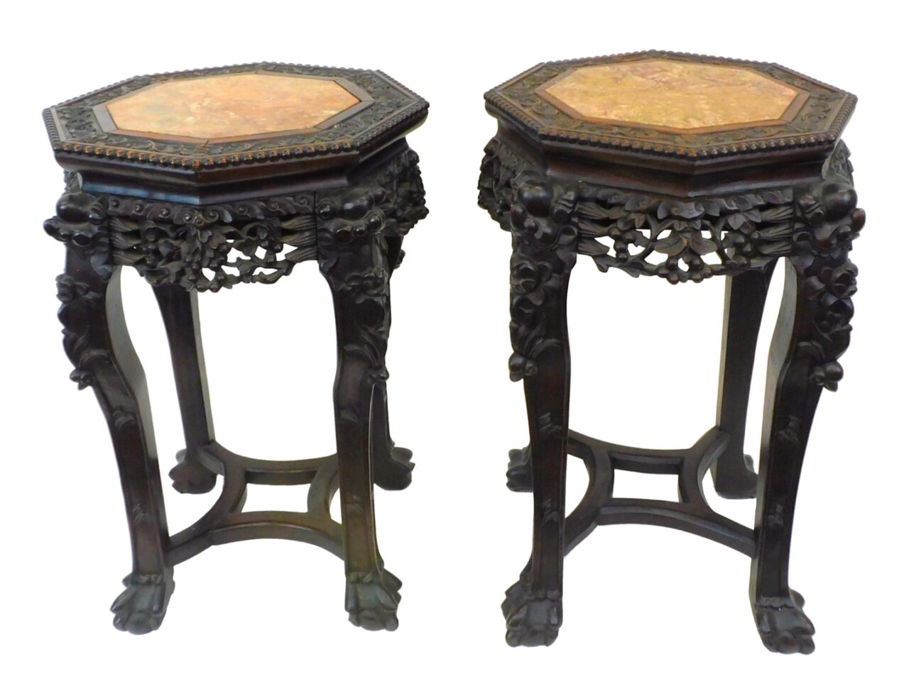 Pair of Chinese Carved Teak Wood Stands