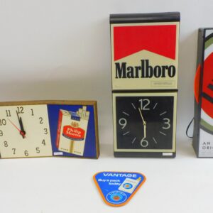 Vintage Tobacco Advertising Collection Including Illuminated Clocks and Thermometer