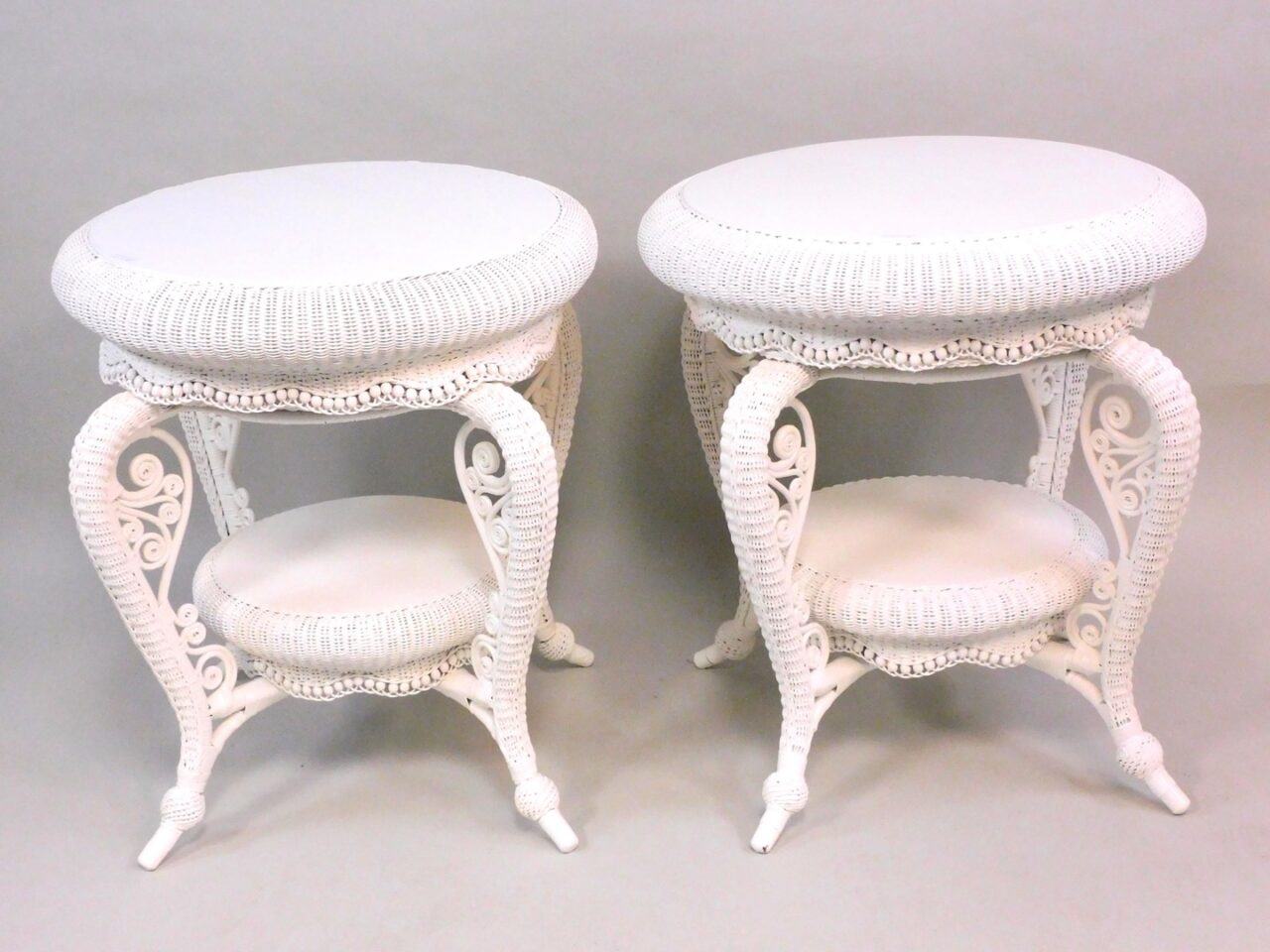 Pair of Victorian Wicker Parlor Tables by Heywood Bros. Wakefield Co. circa 1890