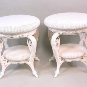 Pair of Victorian Wicker Parlor Tables by Heywood Bros. Wakefield Co. circa 1890