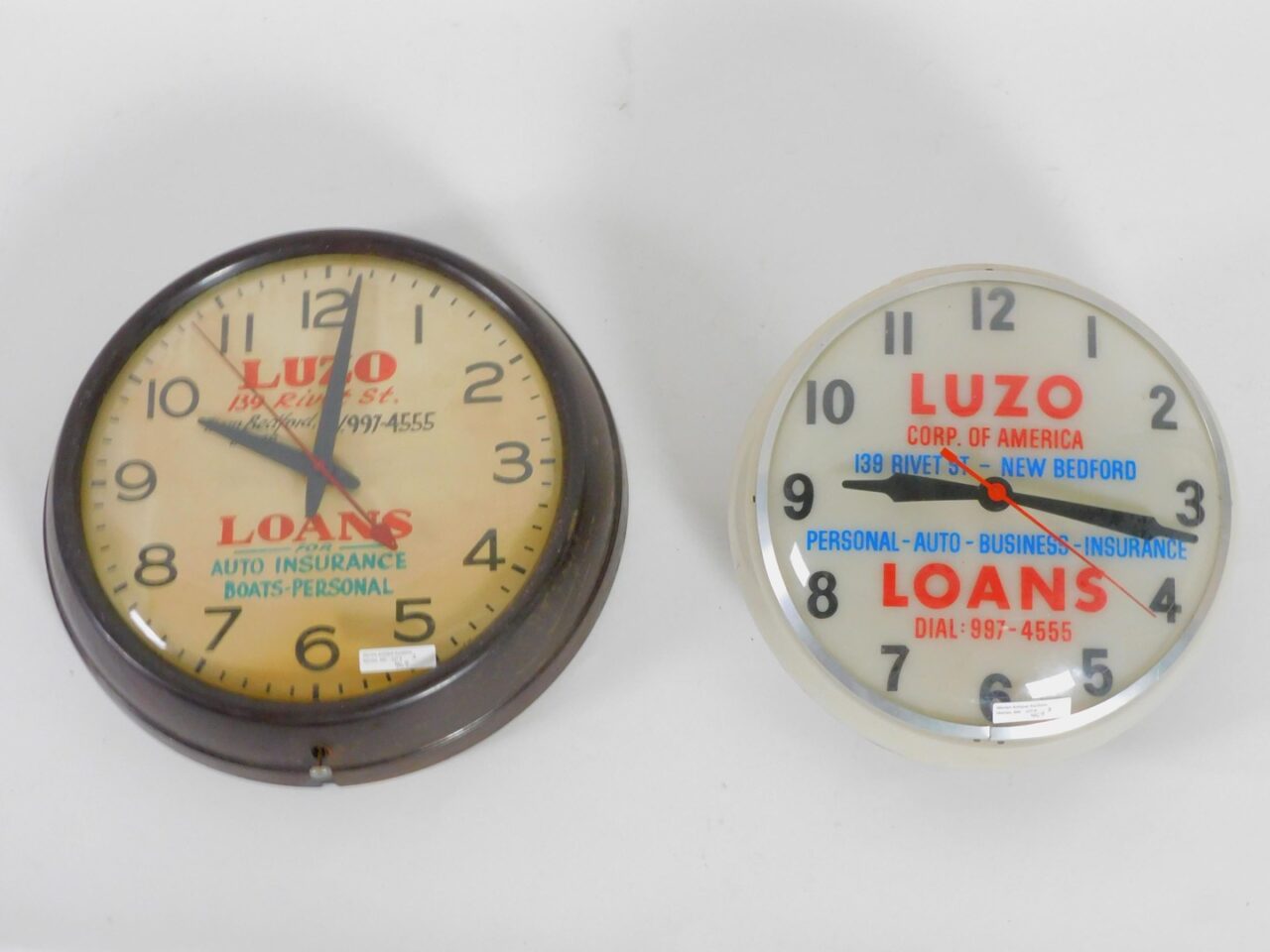 Vintage Advertising Clocks for Luzo Loans and Insurance