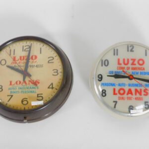 Vintage Advertising Clocks for Luzo Loans and Insurance