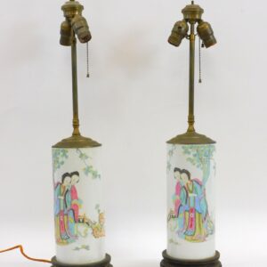 Pair of Chinese porcelain lamps with Ladies in Garden scenes