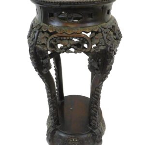 Late 19th-century Carved Teak Marble Top Two-Tier Stand by Unknown Artist