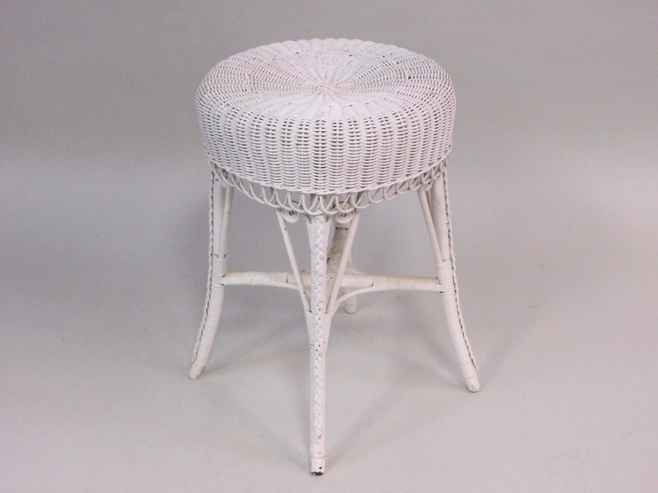 Victorian Wicker Stool with Rolled Seat