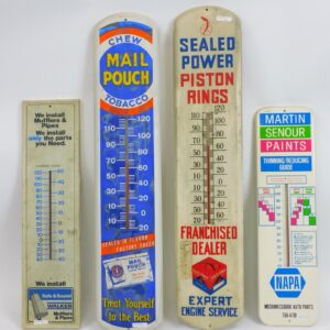 Vintage Metal Advertising Thermometers Featuring Walker Mufflers and Pipes