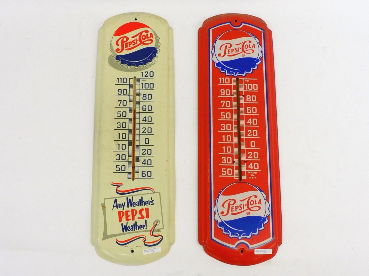 Vintage Pepsi-Cola Metal Advertising Thermometers